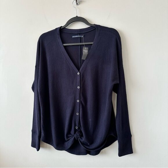 Nwt-Abercrombie & Fitch Super Soft Knot Front Navy Long Sleeve (Size:Small) - Picture 5 of 9